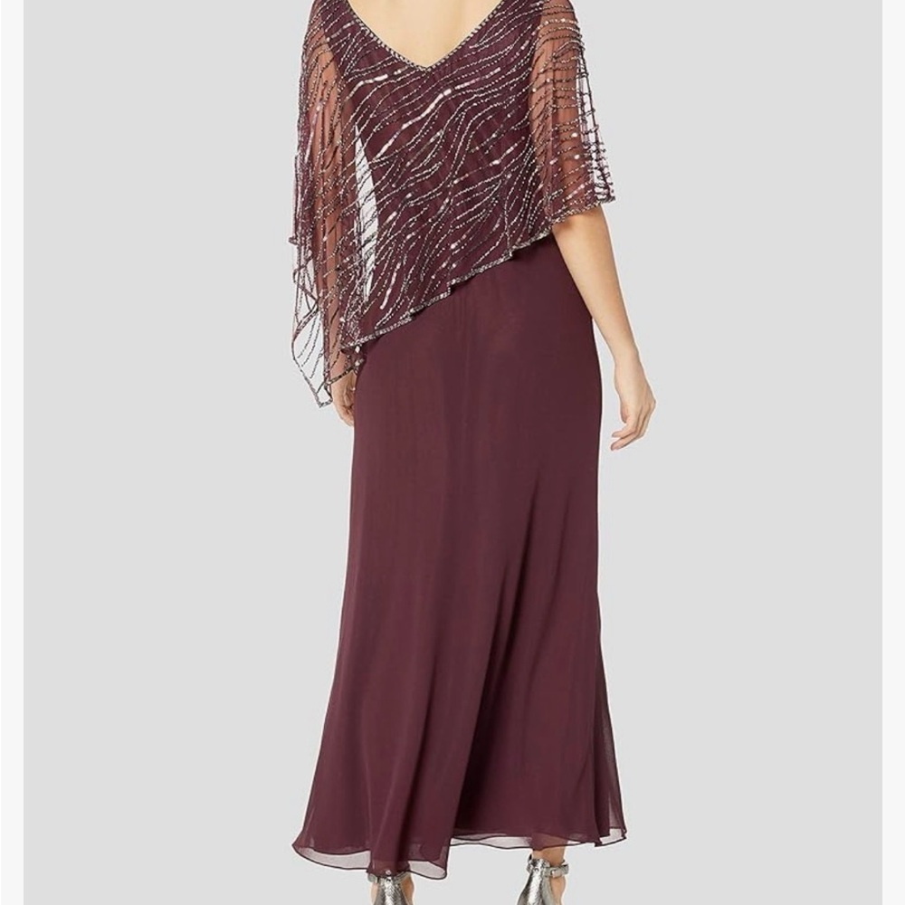 J Kara Women's  Pop Over Long Burgundy 
Beaded Dress New Size 16